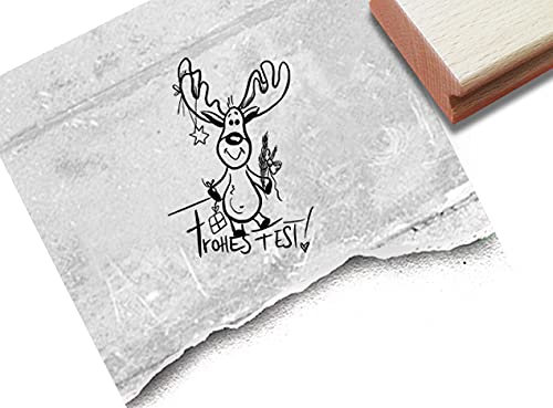 Stempel Weihnachtsstempel Elch mit Frohes Fest - Textstempel Weihnachten Karten Geschenkanhänger Basteln Weihnachtsdeko Geschenk - zAcheR-fineT