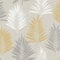 Linen Palm Ochre and Grey Wallpaper White Metallic Y�L
