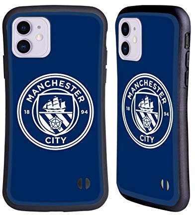 Head Case Designs Officially Licensed Manchester City Man City FC Obsidian White Mono Badge Hybrid Case Compatible With Apple iPhone 11