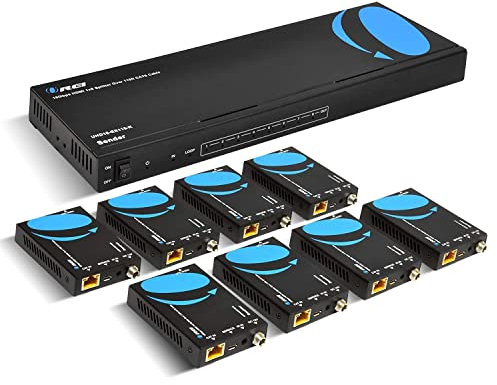 OREI 4K 1x8 HDMI Extender Splitter, mehrere über EIN einziges Kabel CAT6/7 4K @ 60Hz 4:4:4 HDCP 2.2 mit IR Remote EDID Management – bis zu 30 m – Loop Out – niedrige Latenz – volle Unterstützung