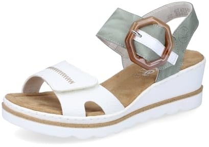 Rieker Damen Klassische Sandalen 67476, Frauen Sandalen,Sommerschuhe,Freizeitschuhe,offene Schuhe,Strandschuhe,Weiss Kombi (81),40 EU / 6.5 UK