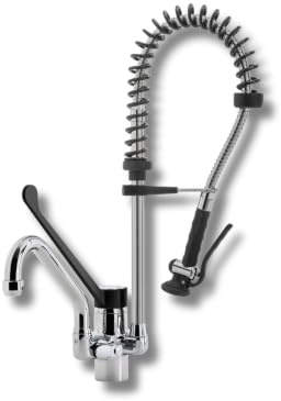 VM Europa - 2 Loch Geschirrbrause mit separatem Wasserhahn - 120 cm Höhe - AISI 304 Edelstahllegierung - Einhebelmischbatterie - biegsamer Wasserhahn Armaturen Gastronomie Wand Armatur