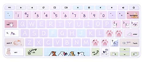 WYGCH Silicon Keyboard Cover Skin for HP Chromebook 11 G2/G3/G4/G5/G6 EE, 14 CA/AK/X Series, Cute Cat, Silicone, 14 inches, x86_64
