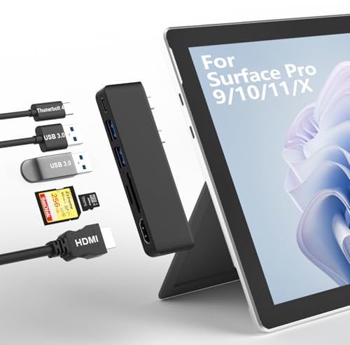 Surface Pro 9/10/11/X Zubehör, Surface Pro 9/10/11/X Docking Station mit 4K HDMI, USB-C Thunerbolt 4 (Display+Daten+PD Aufladen), 2 USB 3.0, SD/TF Kartenleser für Surface Pro 9/10/11/X