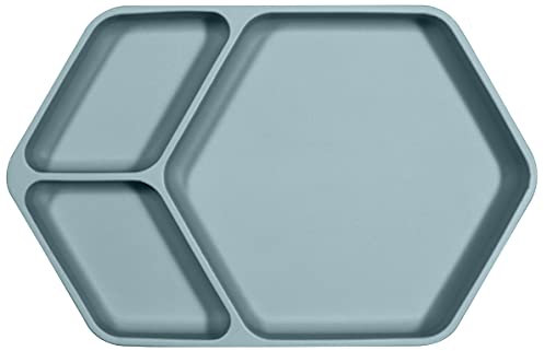 Kindsgut Assiette ventouse (en silicone), plats à succion en silicone, bonne prise et antidérapante grâce à la ventouse, sans BPA et conforme à la FDA, divisé, aquamarine