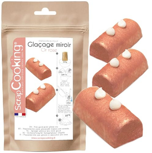 ScrapCooking - Mix Glaçage Miroir Or Rose 220g - Préparation Facile & Pratique - Ingrédient pour Pâtisseries, Desserts, Buches de Noël, Entremets, Mousses, Gâteaux - Cake Design - 4599