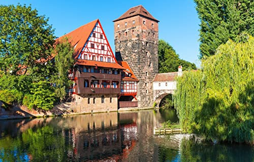 SPJOYSP Number Painting Adults Paint Your own City Bridge Architecture Germany Bayern Bavaria Pegnitz River Nuremberg Bridge 16X20 inch