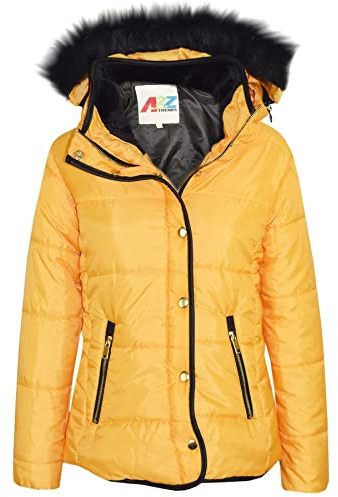 A2Z 4 Kids Girsl Padded Puffer Quilted Coat Faux Fur Collar Detachable Hood - Jacket Puffer 411 Mustard 3-4