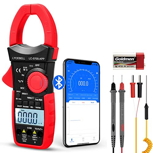 LYCEBELL Pinza Amperometrica, LC-570S-APP Bluetooth Multimetro a Pinza TRMS per AC/DC Corrente Tensione Resistenza Cap Frequenza Diodo Continuità Temperatura NCV con Retroilluminazione