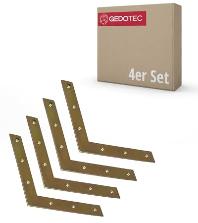 Gedotec 4 Stück Schwerlast Eckverbinder Metall 90° 300 x 300 x 2,5 mm - Flachverbinder, Winkelverbinder perfekt als Flachwinkel 90 Grad für Möbelwinkel, Bauwinkel flach Metallwinkel