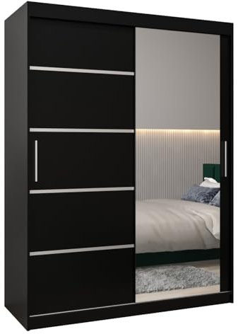 MEBLE KRYSPOL Kleiderschrank mit Spiegel Verona 2 - Garderobenschrank - Schrank Schlafzimmer - Mehrzweckschrank Zwei Schiebetüren - Regalen - Flur Möbel - Kleiderstange Schrank - Allzweckschrank