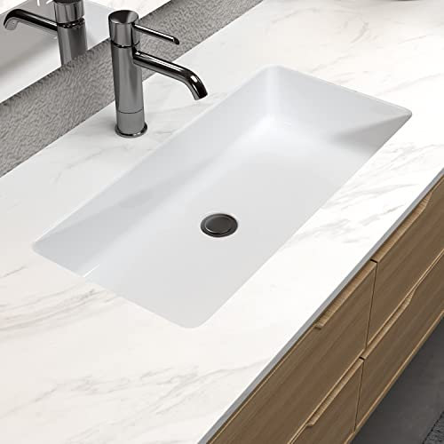 MEJE #T2814 Fregadero de baño de 27.8 x 14 pulgadas, lavabo rectangular de cerámica, lavabo de tocador, color blanco