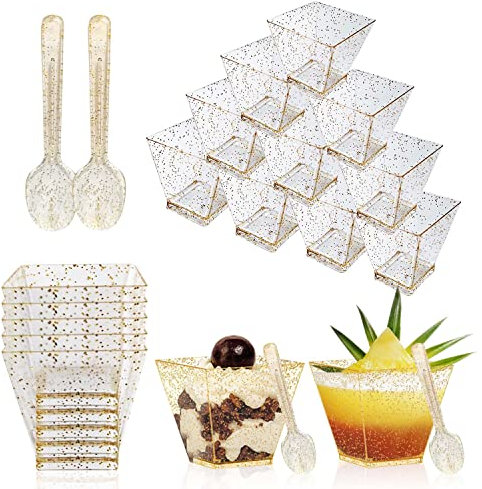 50 Pièces Verrine de Dessert, 60ml Verrines en Verre Apéritif, Verrine Tiramisu, Réutilisable Coupelle Plastique Convient pour Mousse Pudding