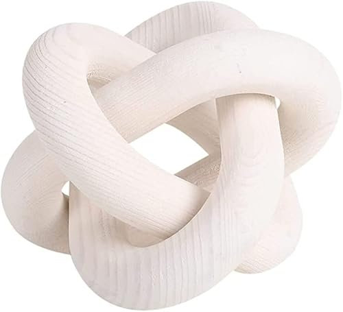LATRAT Maillon de chaîne en bois - Nœud décoratif - Diamètre : 15,2 cm - Décoration de connexion - Sculpté - Blanc