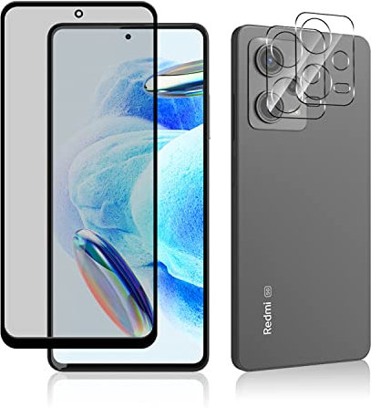 AiMok Protector Pantalla Privacidad Compatible con Xiaomi Redmi Note 12 Pro 5G, [1+2 Piezas] Protector de lente de Cámara[Anti Espía] Privacidad Cristal Vidrio Templado para Redmi Note 12 Pro 5G