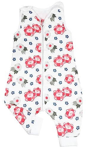 FLYISH DIRECT Gigoteuse été en Gaze Coton a Pied - Tog 0.5 - Turbulette Sans Manches Fille 9-18 Mois - Fleurs Blanches