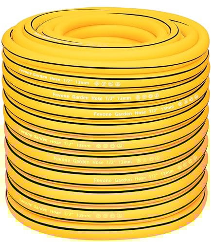 Fevone manguera de jardín 50 m mangueras de riego (13 mm, 1/2 pulgadas, Zoll) 4 capas, 25 bar, resistente y duradera, para exteriores, para compresor amarillo/negro