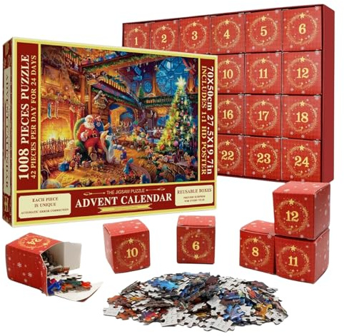 Christmas Jigsaw Puzzle Advent Calendar 2023, 27.6 x 19.7 Inch Santa Clause Telling Stories, 24 Days Puzzles Countdown to Christmas, Christmas Gifts for Adults and Kids