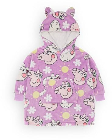 Peppa Pig Mädchen Tragbare Decke Kapuzenpullover | Kinder Oversized Rosa Kapuzen-Fleece-Loungewear | Peppa Suzy Schafsblume Karikatur über Druck | Nachtwäsche Kostüm Merchandise Geschenk für Kinder