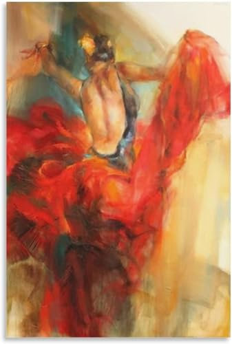 LVTFCO Spanische Flamenco-Tänzerin, Poster, spanische Tänzerin, Wandkunst, spanische Flamenco-Tänzerin, Drucke, Retro-Leinwandgemälde, Heimdekoration, Bild, 50 x 70 cm, ohne Rahmen