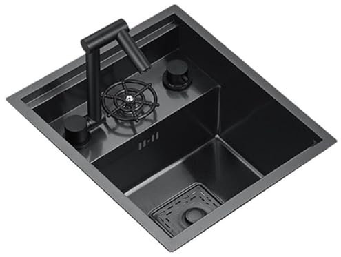 Bricolaje Fregadero Oculto con Barra De 45 * 38cm Fregadero De Sifón De Cocina con Grifo Abatible Y Tapa Lavavasos Fregadero De Acero Inoxidable Drena Rápidamente Herramientas
