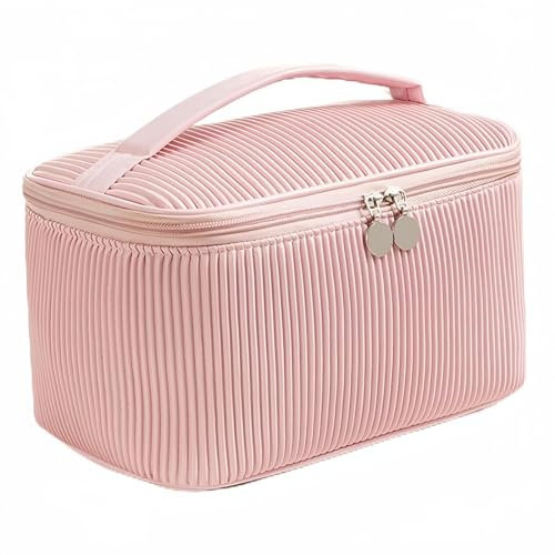 Zenovate Kosmetiktasche Damen Reise Schminktasche Make Up Tasche Organizer mit Makeup Pinsel Organizer Kulturtasche PU Leder Make Up Bag Wasserfestes Cosmetic Bag für Travel mädchen Damen, Rosa