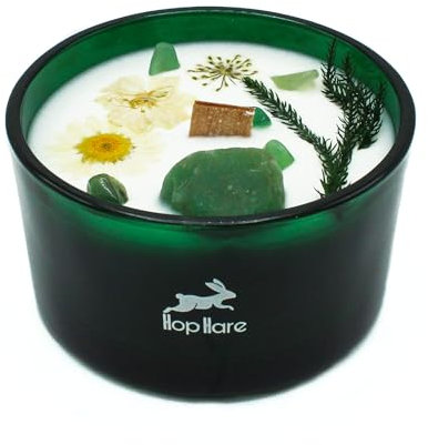 Hop Hare Magische Kerze mit Blumen und Edelsteinen - handgefertigte Sojawachskerze - 8,8 x 5 cm (Der Zauberer)