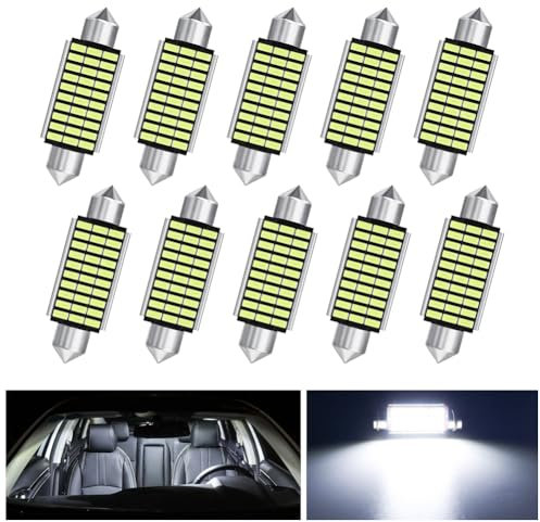 BIHEE Auto Innenbeleuchtung 10 Stück Innen Beleuchtung, 39MM 30MSD 12V Weiß Licht Plug and Play Auto-Innenbeleuchtung