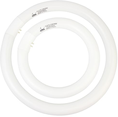 FC8T9/KB 22W and FC12T9/KB 32W Warm White Set, Round Fluorescent 8 inch T9 22 Watts & Circular Light Bulbs 12 inch 32 Watts Pack, Circline Kitchen and Bath Ceiling Fan Bulb, 3000K, G10q Prong
