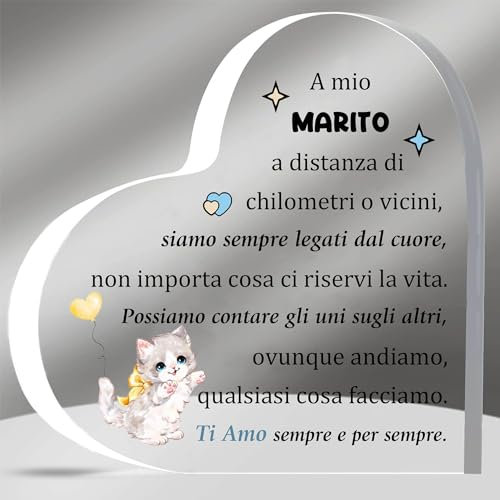 HZBLAZ Marito Cuore Placche Regali Anniversario Matrimonio Targhe e Cartelli Decorativi San Valentino Regalo Compleanno Coniuge Ti Amo Segno Acrilico Casa Uomo Natale Fidanzamento Ricordo da Moglie
