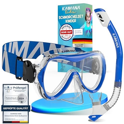 Das Neue KAIMANA® SeaExplorer Schnorchelset Kinder + Tragetasche, Taucherbrille mit Schnorchel, Taucherbrille Kinder, Alternative zur Schnorchelmaske Kinder, Taucherbrille mit Stoffband/Silikonband