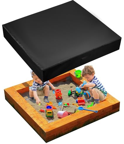 Square Sandbox Cover, Waterproof Sand Box Cover with Drawstring Closure Black 420D Oxford Cloth Protective Outdoor Sandpit Pool Lid for Kids Away from Rain (L, 60x60x7.9in)