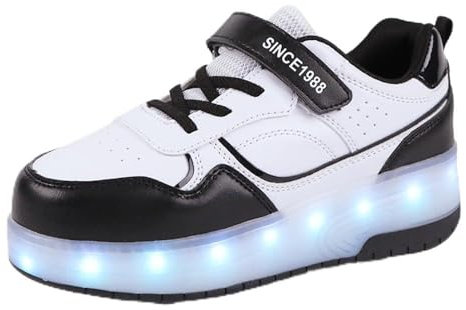 Mateju 2-in-1 Rollschuhe für Kinder, Mädchen, Jungen, Damen und Herren - Versenkbare Rollen, Turnschuhe, Skateboardschuhe - 30 EU Schwarz