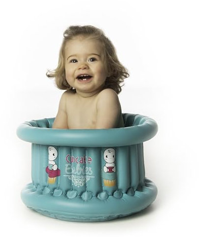 Cupcake Babies Petite baignoire gonflable, confortable pour les bébés et les enfants jusqu'à 12 mois, convient pour une utilisation intérieure et extérieure, ø 35 cm x 22 cm. (Turquoise) (Turquoise)