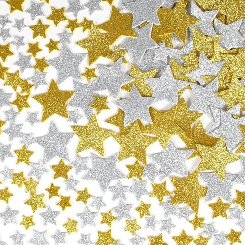ALEGRE® Moosgummi Selbstklebend Sterne Sticker, 100 Stück Glitzer Schaumstoff EVA Stern Aufkleber, Glitzerstern Aufkleber Glitzerstern Sticker für DIY Weihnachten Deko Weihnachtskarten Weihnachtstüten