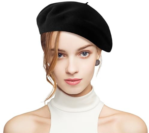 Fnaobai Klassische französische Baskenmütze aus Wolle, für Mädchen, Herbst, Winter, Künstler, Maler, Schwarz , Einheitsgröße