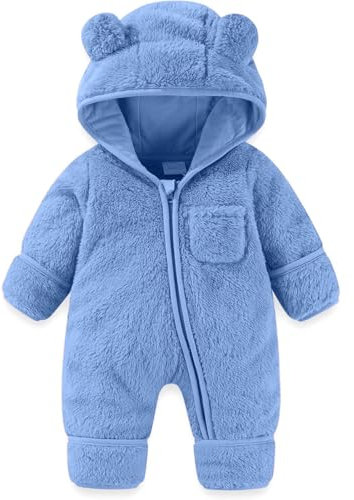 Tutina da Neonato con Orsetto, Tuta con Risvolto, Guanti, Calzini, Tuta Invernale da Neve per Bambine e Bambini, Vestiti in Pile, Tuta con Cappuccio Vestitini per Neonati Maschi