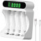 IMREN AA AAA Battery Charger, 4 Independent Charging Slots AA AAA Battery Charger with LCD Screen, 5V 2A Type-C and Micro USB Input, for NiMH/NiCD Rechargeable Batteries