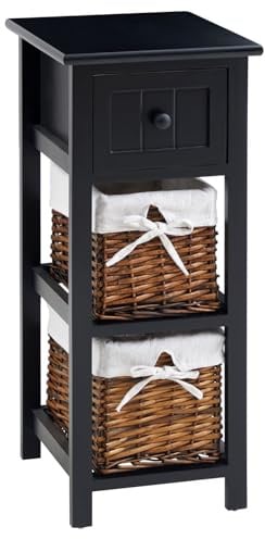 IDIMEX Nachttisch TALASI mit Schublade schwarz - Nachtschrank im Landhausstil, kleine Nachtkommode mit Zwei Körben, Beistelltisch Schlafzimmer