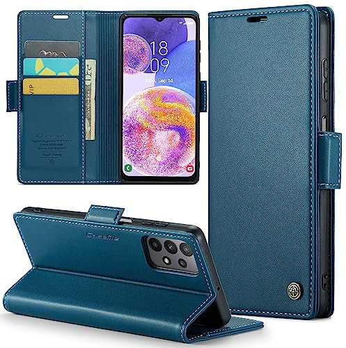 Rerzoiro Coque pour Samsung Galaxy A23 4G/5G, Étui Housse en RFID Protection Premium PU Cuir Portefeuille Rabat Case Magnétique Stand Antichoc, Étui Case pour Samsung Galaxy A23 4G/5G, Bleu