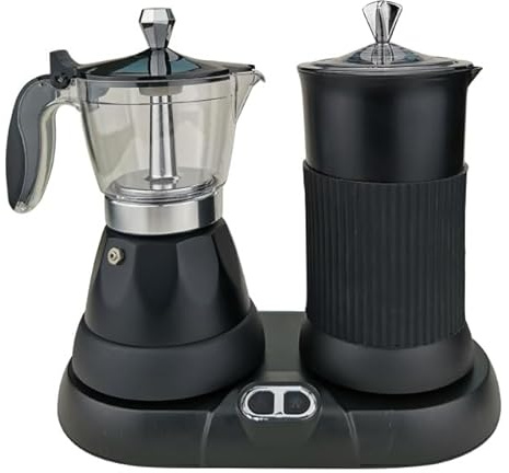 Cafetera italiana con espumador de leche y vaporizador de 5 tazas 2 en 1, juego de café moca para capuchino, moca, latte macchiato (negro)