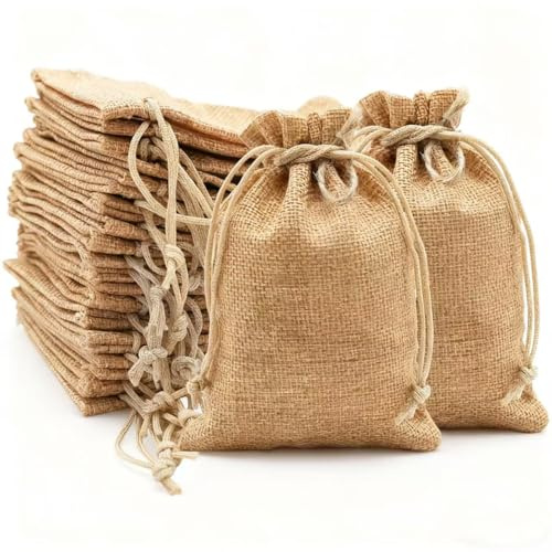 ZEIYKUJQ 30 Stück Jute-Geschenktüten 10x14cm mit Kordelzug, jutesäckchen klein, Wiederverwendbare Geschenktüten, Jutebeutel, Kleine Säckchen für Hochzeitsgeschenke, Party, Schmuckbeutel, Weihnachten