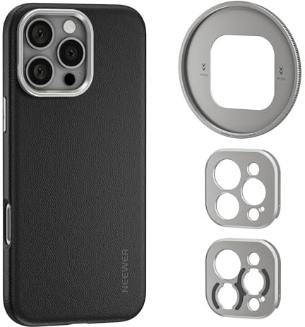 NEEWER Handyhülle für 16 Pro Max, rutschfeste, robuste TPU/PC Hülle mit modularen hinteren Platten für 67mm Filter/17mm Objektiv/T Mount Lens kompatibel mit iPhone 16 Pro Max MagSafe Moment PA084P
