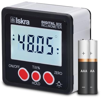 Iskra digitaler Winkelmesser magnetisch, Bevel Box Neigungsmesser inkl. Batterien, ± 0,2° Ganuigkeit, Wasserdichte Level Box mit Beleuchtung, Auto-Aus