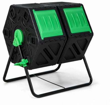 WESTMANN Humus-Duo Lot de 2 composteurs rotatifs en plastique 120 l, mobile pour déchets de jardin, ménage le dos et peu encombrant, noir, 60 x 74 x 67 cm