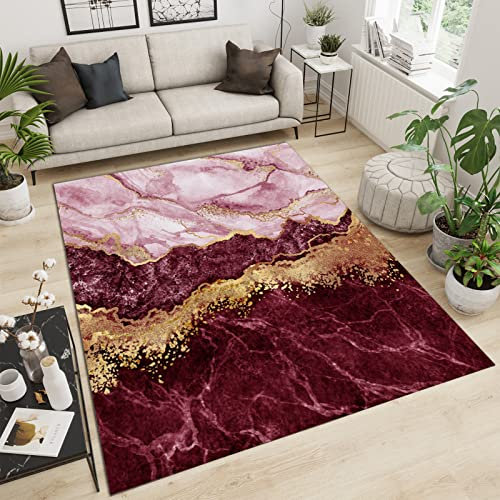 Luxuriöser Marmor-Teppich mit Farbverlauf, Violett, Rot, Gold, Kies, Textur, Teppich für Studio, Schlafzimmer, Wohnzimmer, Esszimmer, Dekoration, 120 x 170 cm