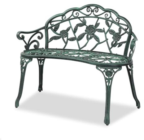 Bonnlo Cast Aluminium Garden Bench Outdoor Bench Furniture Patio Bench Seating Park Patio Seat Cast Iron Antique Finish Chair (Copper Green)