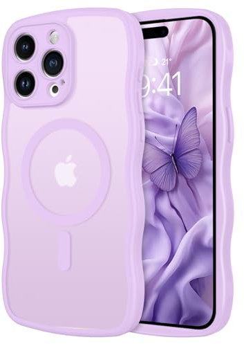 GUAGUA für iPhone 15 Pro Max Hülle [Kompatibel mit MagSafe] Matt Magnetisch Handyhülle Stoßfest Wellenform Durchscheinende Rückseite Dünn Schutzhülle Case für iPhone 15 Pro Max (6,7'') Helles Lila