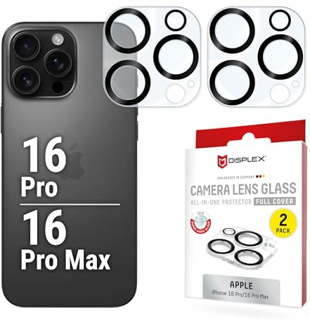 Kamera Schutzglas für iPhone 16 Pro Max, 16 Pro (10H), 2 Stück, Full Cover | DISPLEX Full Cover Camera Lens Glass, 10H Härte, Vollschutz des Kameramoduls, Quick Mount, Ultra-Clear, Anti-Fingerprint