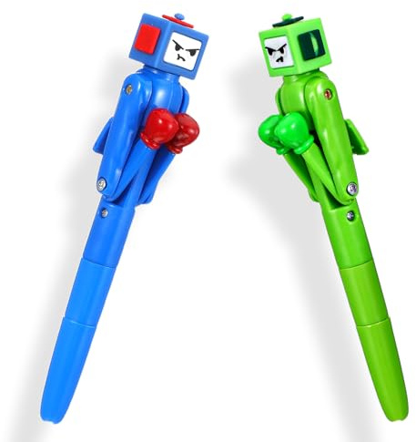 Hpmjz Lot de 2 stylos à bille amusants avec bras de perforation et bouton net, couleurs bleu/vert, cadeau pour Noël, anniversaire, école, bureau, écriture lisse